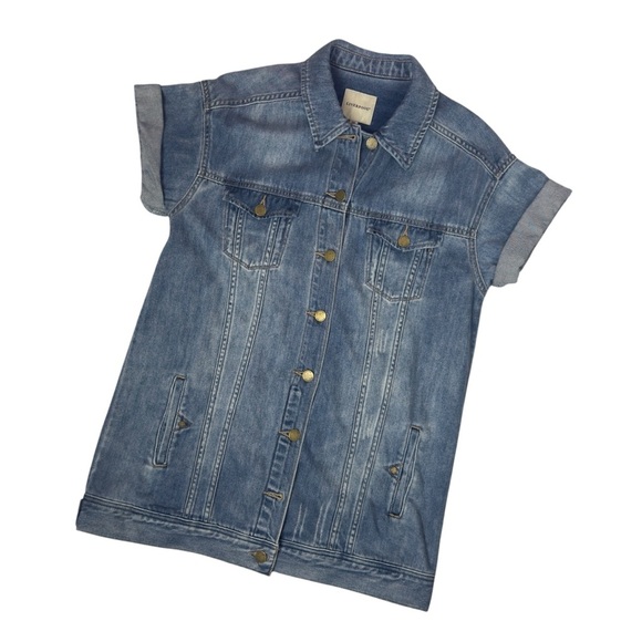 Liverpool Faded Blue Distressed Short Sleeve Denim Jean Shirt Jacket Extra Small - Picture 6 of 15